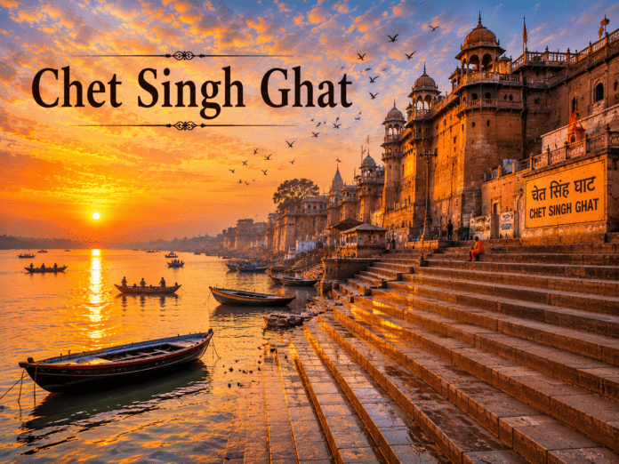 सुबह के समय Chet Singh Ghat और चेत सिंह किले का दृश्य