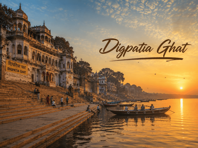 सुबह के समय Digpatia Ghat और गंगा का दृश्य
