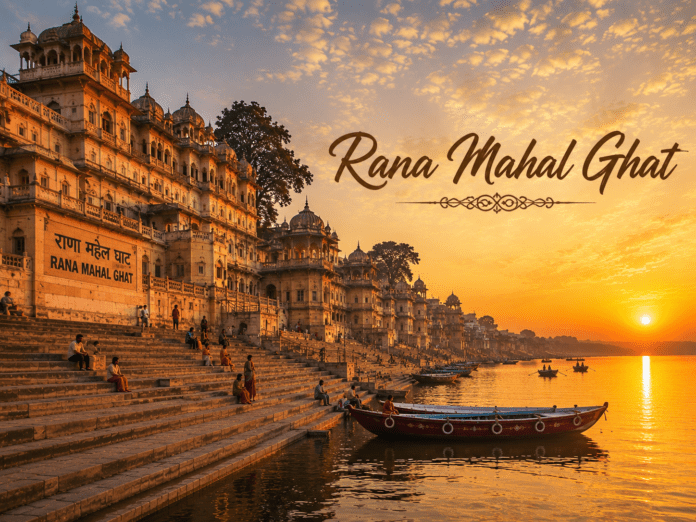 सुबह के समय Rana Mahal Ghat और गंगा का दृश्य