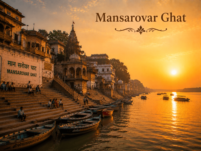 Mansarovar Ghat Morning View सुबह के समय Mansarovar Ghat और गंगा का दृश्य