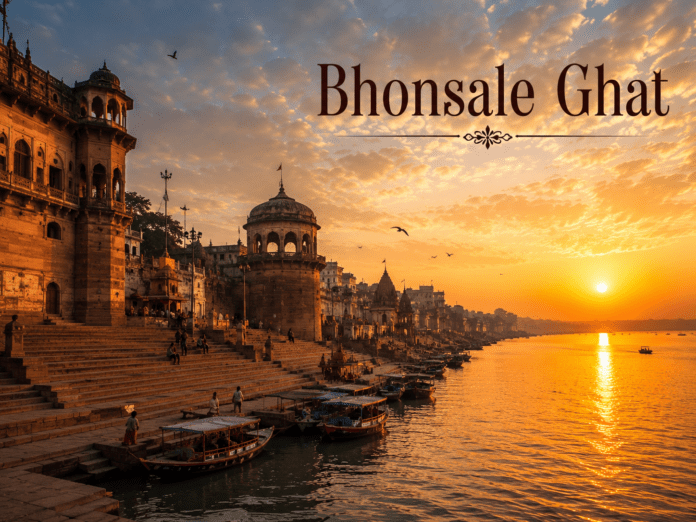 सुबह के समय Bhonsale Ghat और गंगा नदी का दृश्य