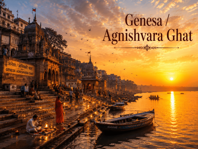 सुबह के समय Genesa Agnishvara Ghat का दृश्य