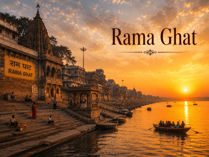 सुबह के समय Rama Ghat और गंगा नदी का दृश्य