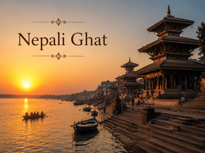 सुबह के समय Nepali Ghat और Nepali Temple का दृश्य