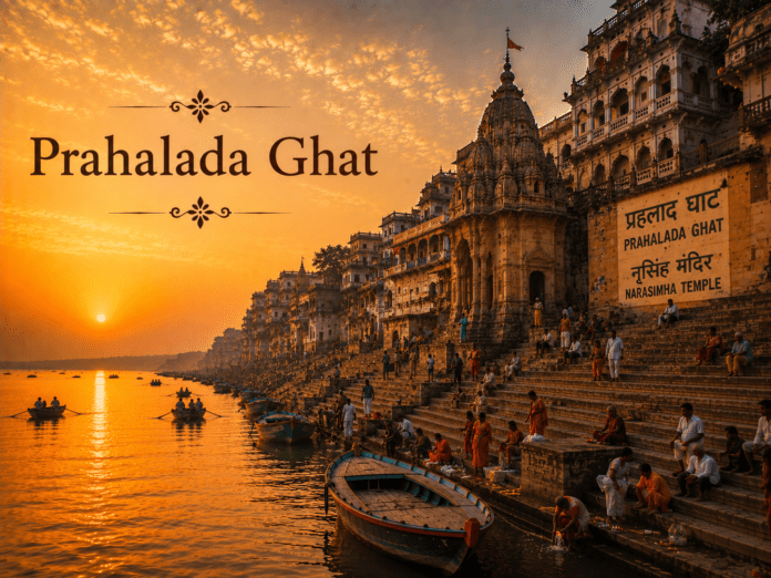 प्रह्लाद घाट और नरसिंह मंदिर का सूर्योदय दृश्य
