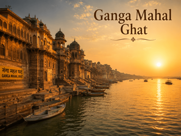 सूर्योदय के समय Ganga Mahal Ghat और नदी किनारे महल