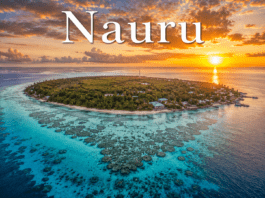 122.Nauru Complete Travel, Culture & History Guide Nauru tropical Pacific island coastline with turquoise ocean waters and coral reefs at sunset